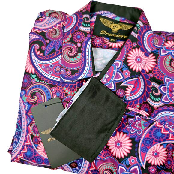 Premiere Men's XXL Purple Paisley Flip Cuff Long Sleeve Button Down Shirt NWT - Picture 1 of 10